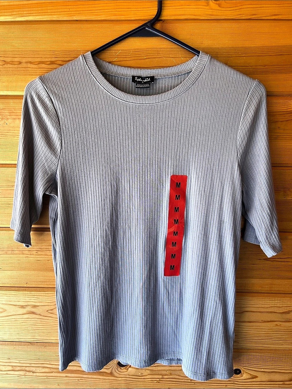 Splendid Ribbed Elbow Sleeve Top in Blue Size Medium